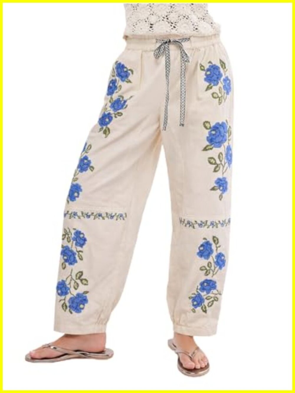 Women's Embroidered Wide Leg Barrel Jeans with Pockets, Mid Rise Baggy Denim